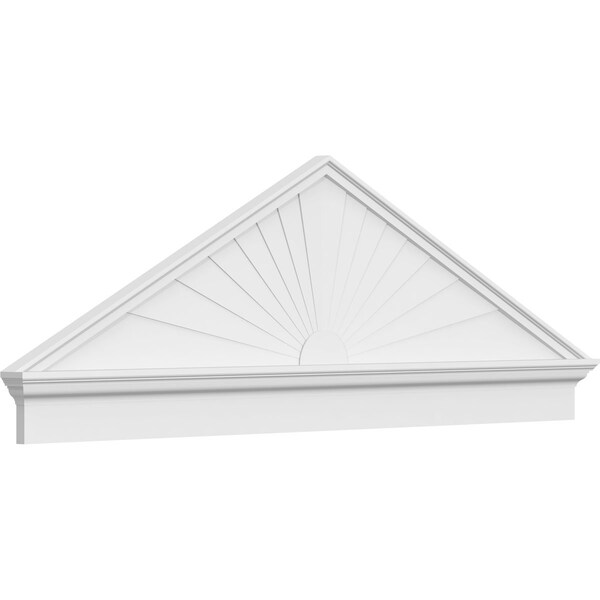 Ekena Millwork Peaked Cap Sunburst Architectural PVC Combination Pediment, 72"W x 24-7/8"H x 2-3/4"P (Pitch 6/12) PEDPC072X250PKC01 - main